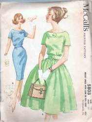 5803 1961 YOKE SS SLIM TO FLARE DRESS PATTERN 12 32